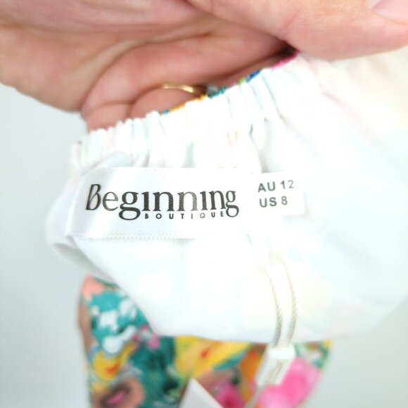 New‎ Beginning Boutique Genovia Floral Mini Dress Women's 8 Pink Green Yellow - Picture 9 of 16